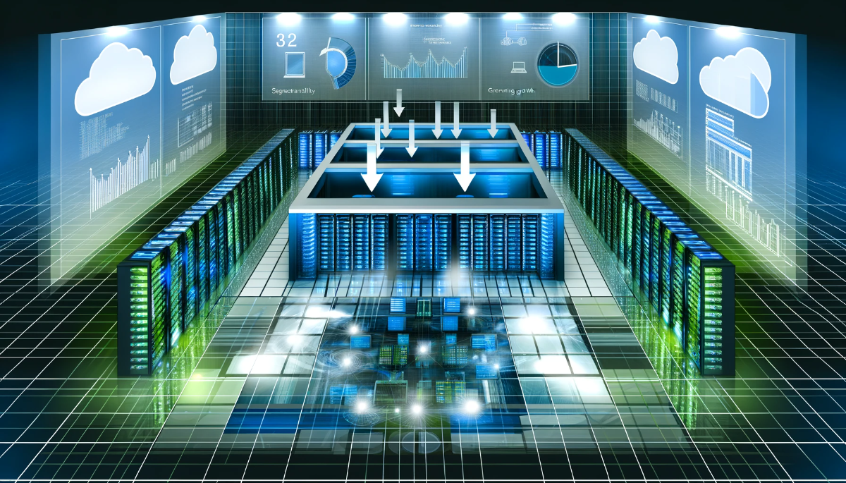 Graphic representation of a scalable data center architecture plan designed for business growth