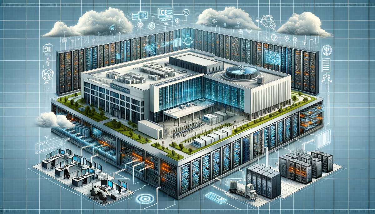 Cross-section view of a large, technologically advanced data center visually representing the complexities discussed in 'Understanding Data Center Services: A Comprehensive Guide'.