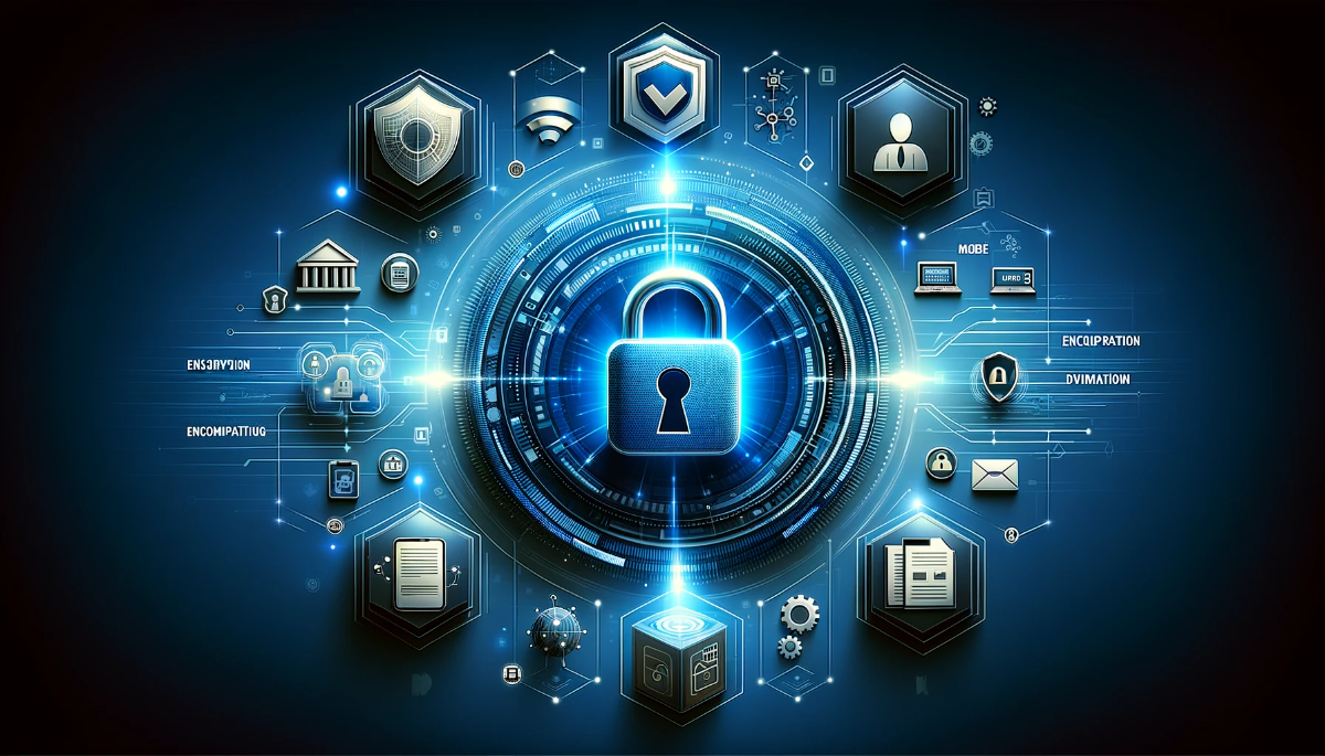 Eye-catching graphic illustrating the essential features to seek in Virtual Data Room software, detailed by DALL·E on 2024-05-10 at 23.39.30